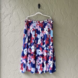 Draper James Women's Size 2X Blue Red Multi Floral Smocked Waist Midi Skirt NWT